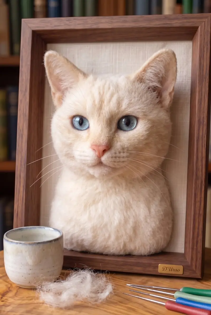 Gatinho realista em feltro